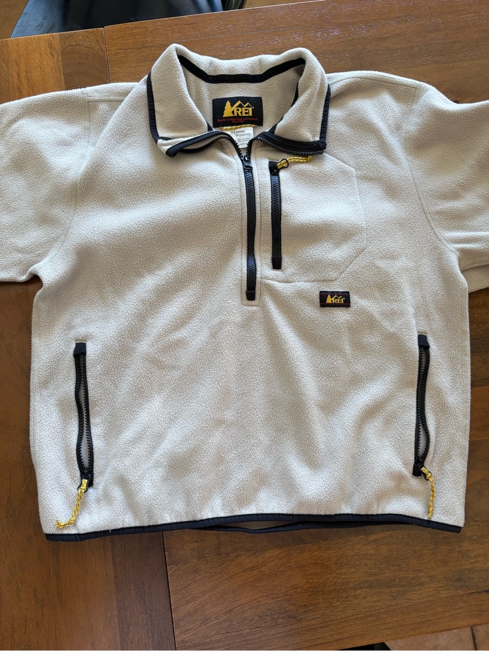 REI Cream Fleece Half-Zip Pullover with Black Trim